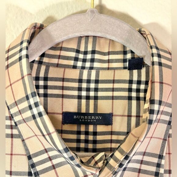 Burberry London Vintage Cotton Tan Dress Shirt Plaid Size XL - Picture 8 of 10